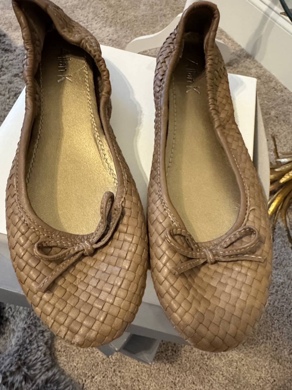 Alan K Woven Bow Ballet Flats in Tan and in blk